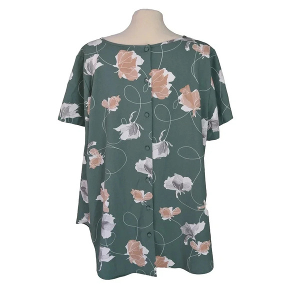 AVA & VIV  || Women's Flowy Floral Blouse Peach Sea Glass Green 1X - Picture 3 of 7